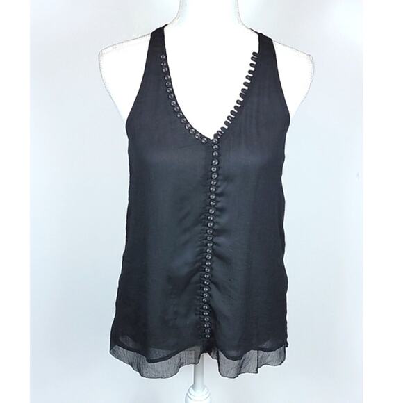 Young Fabulous & Broke Button Accent Racer Black Tank Blouse NWT - small - Picture 1 of 4